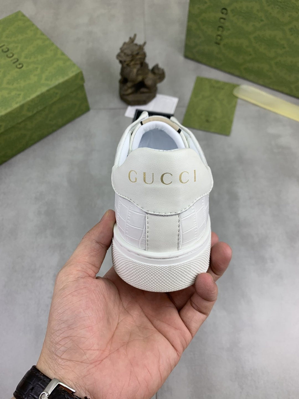Gucci Web Stripe Slip-On Sneakers - Green-And-Red Striped Vamp Detail