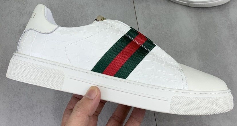 Gucci Web Stripe Slip-On Sneakers - Green-And-Red Striped Vamp Detail