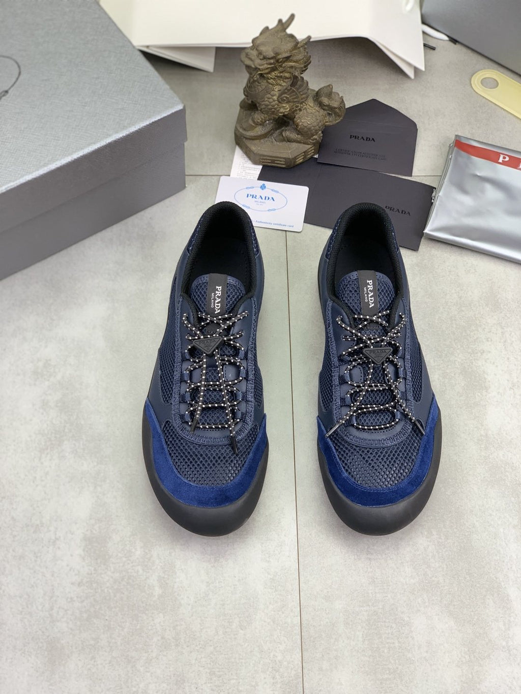 Prada Layered Mesh Lace-Up Sneakers
