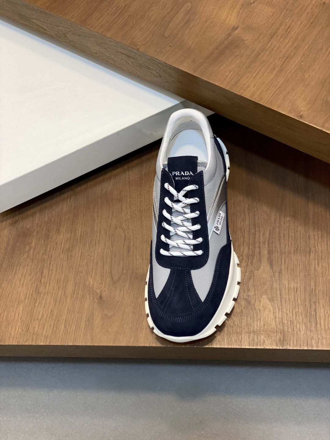 Prada Men's Geometric Panel Sneakers - Contrast Stitching