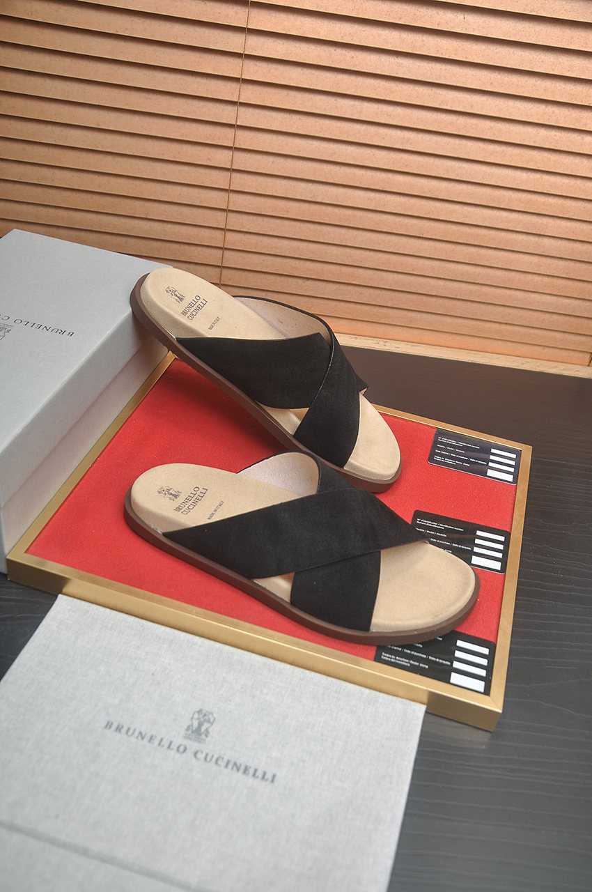 Brunello Cucinelli Cross-Strap Slide Sandals