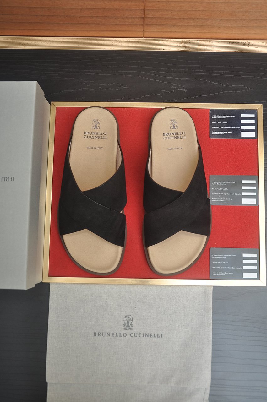 Brunello Cucinelli Cross-Strap Slide Sandals