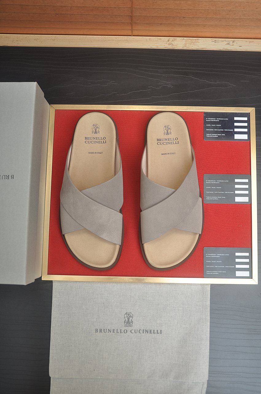Brunello Cucinelli Cross-Strap Slide Sandals