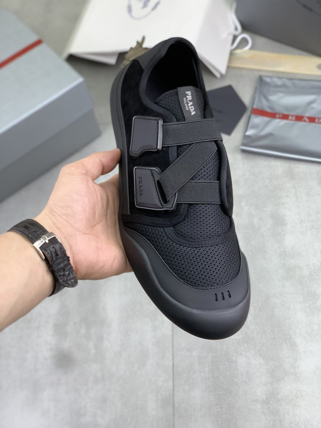 Prada Cross-Strap Low-Top Sneakers