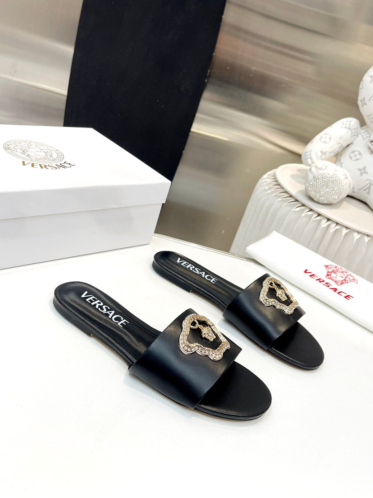 Versace Emblem Slide Sandals
