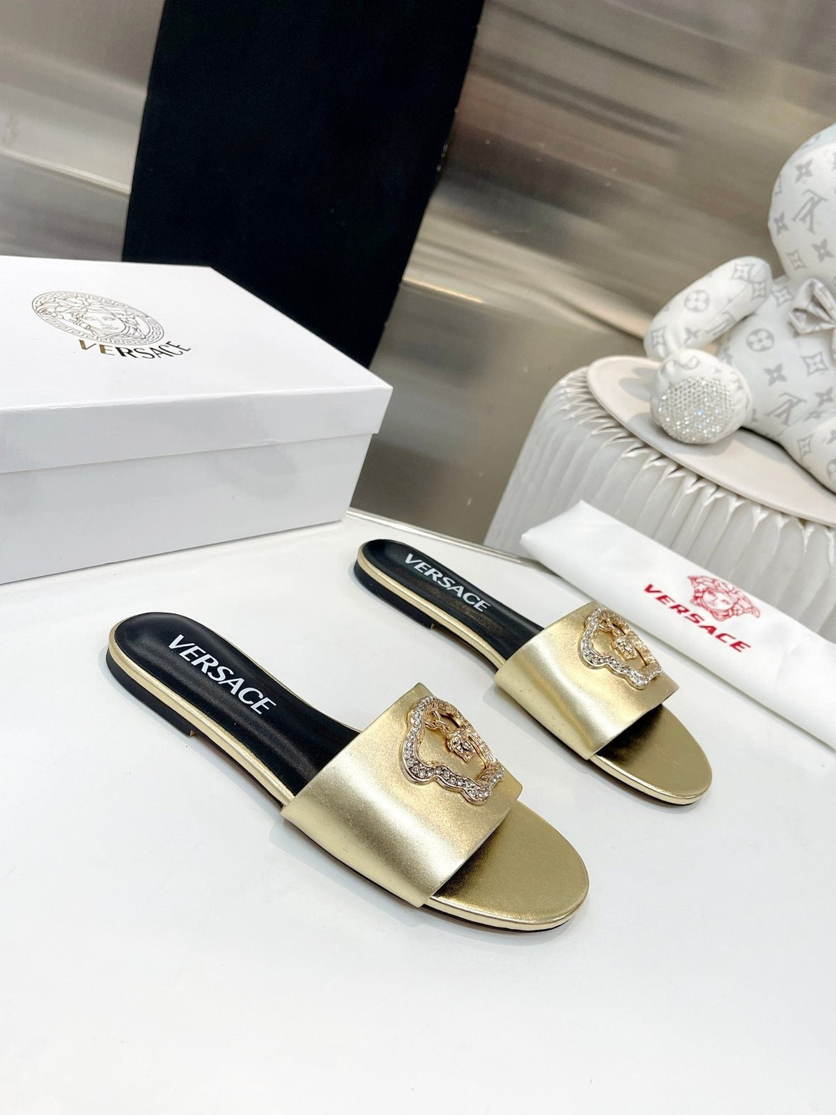 Versace Emblem Slide Sandals