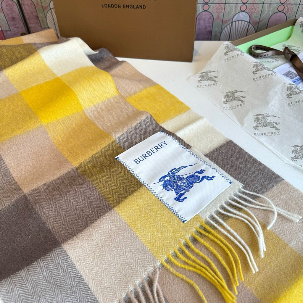 Burberry Yellow Brown Plaid Scarf