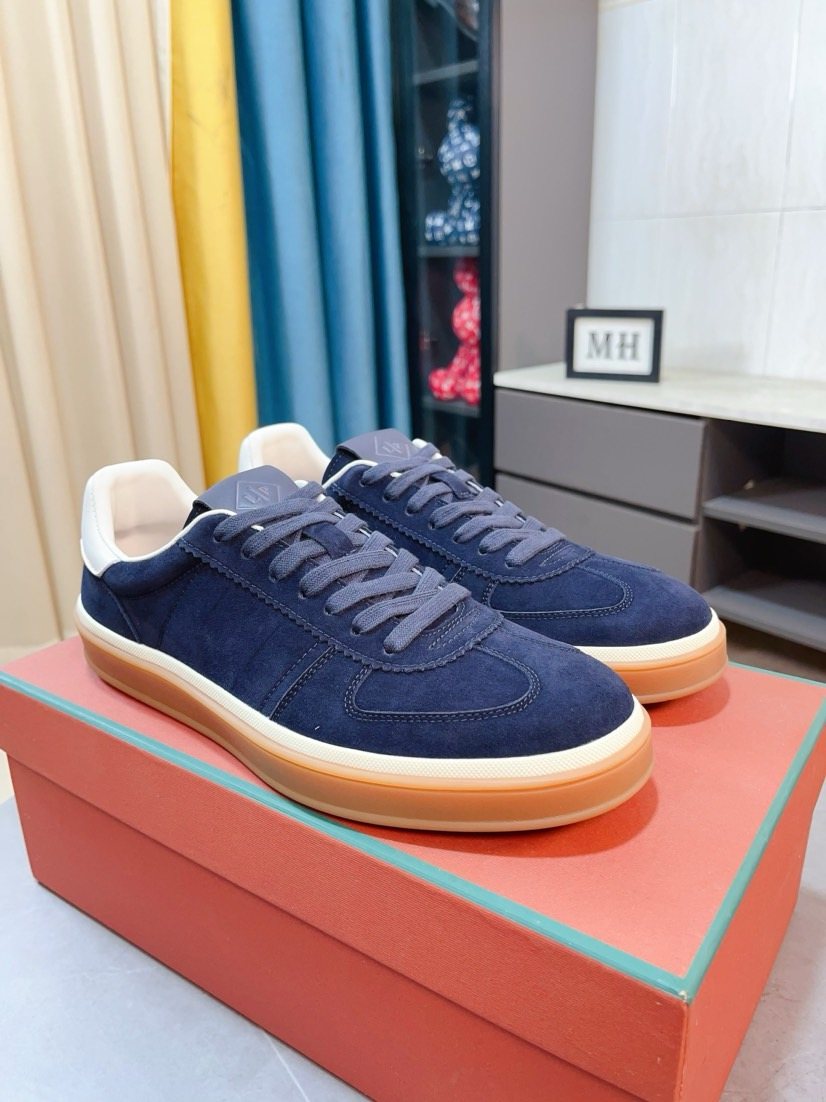 Loro Piana Contrast-Heel Lace-Up Sneakers