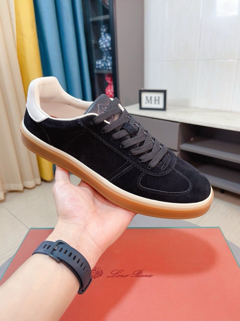 Loro Piana Contrast-Heel Lace-Up Sneakers