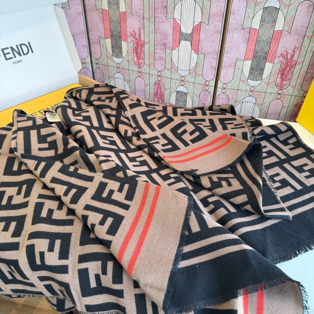 Fendi Fringed Geometric Shawl
