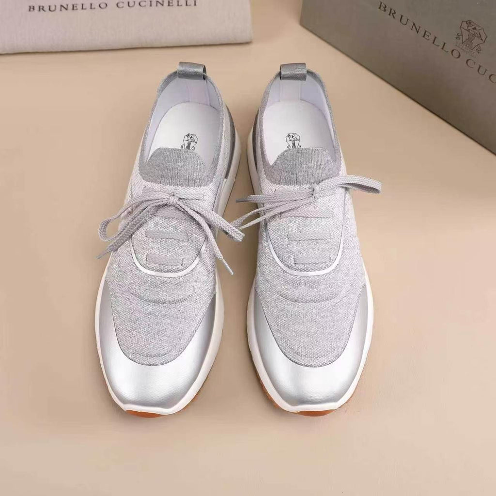 Brunello Cucinelli Men's Knit Lace-Up Sneakers - Layered Contrast Panels
