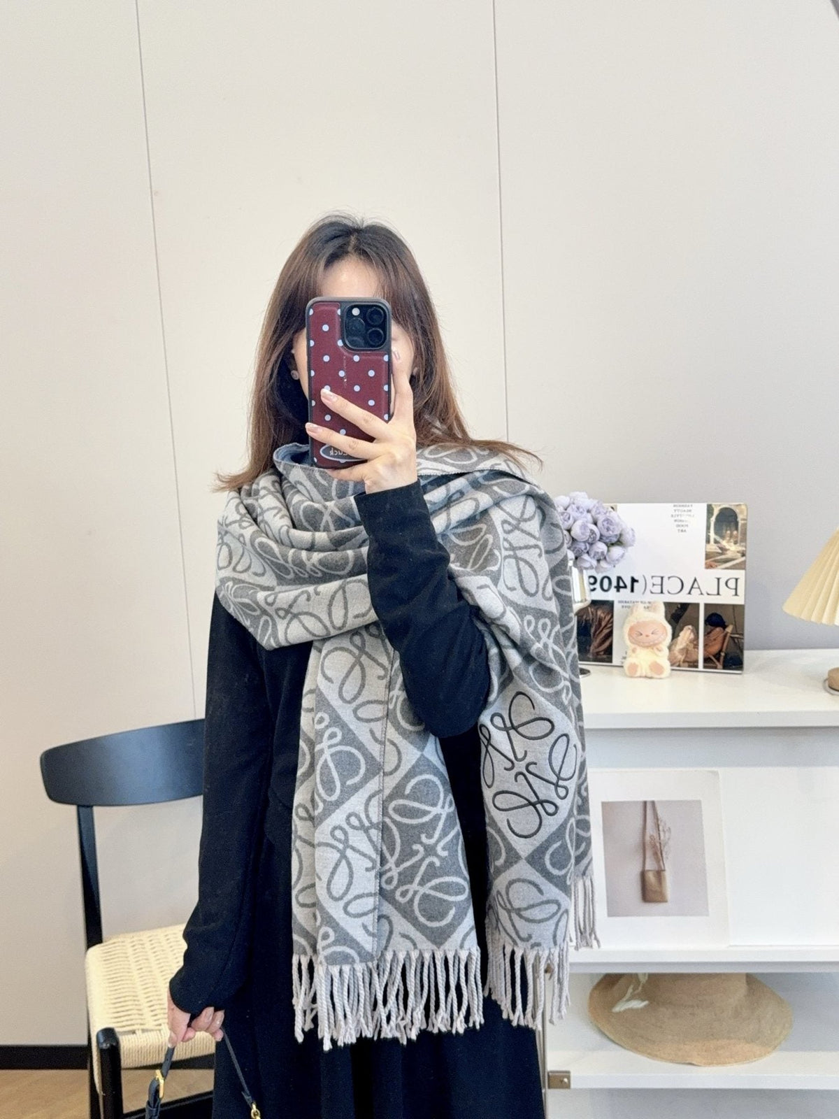 Loop-Motif Fringed Scarf