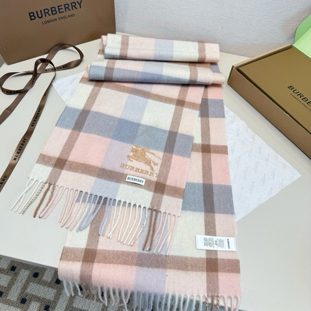Burberry Pink Plaid Fringed Scarf